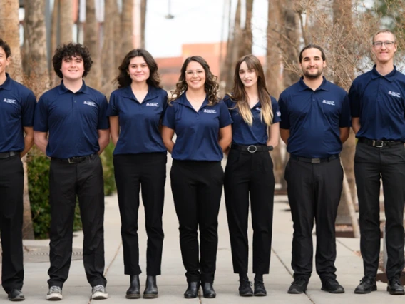 (From left) Erian Perez-Gamboa, Malcolm West, Samantha Perry, Lauren Froberg, Shelby Janssen, David Sepulveda and Tej Scott comprise Team 25009, which is focusing on reducing 3D printer waste in the Engineering Design Center.