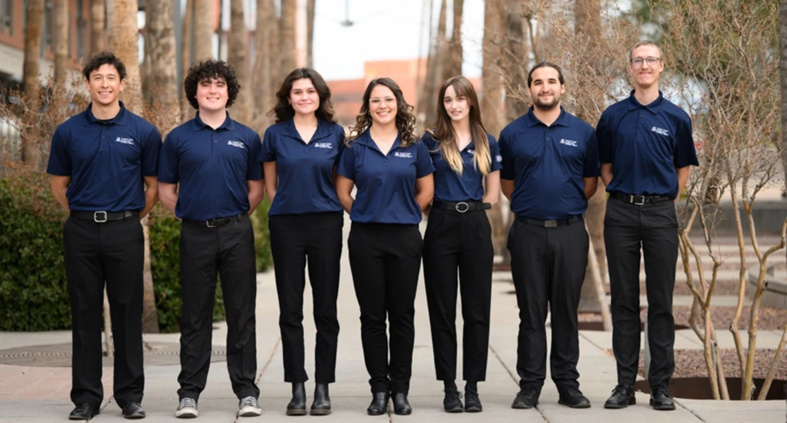(From left) Erian Perez-Gamboa, Malcolm West, Samantha Perry, Lauren Froberg, Shelby Janssen, David Sepulveda and Tej Scott comprise Team 25009, which is focusing on reducing 3D printer waste in the Engineering Design Center.